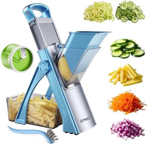 QYKIC Safe Mandoline Slicer Pro for Kitchen with Spiral Shredder 7 in 1