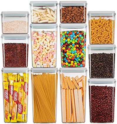 Ankou Pop Airtight Food Storage Containers with Lids for Kitchen Pantry Organizing Stackable Container for Cereal Snack Flour Sugar Coffee Spaghetti -12 Pcs(1.2, 2.0, 2.7, 3.3qt)*3