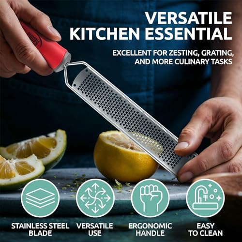 Lemon Zester & Parmesan Cheese Grater - Premium Citrus Zester Graters For kitchen W Stainless Steel, For Chocolate, Garlic, Ginger, Nutmeg, Fruits, Vegetables - Bonus Cleaning Brush & Glove