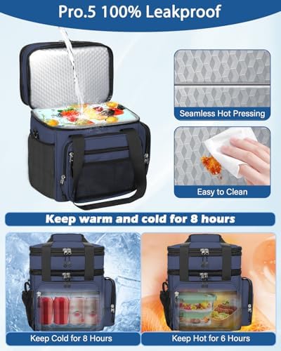 Expandable Lunch Box Men Insulated Double Deck Leakproof Cooler Bag