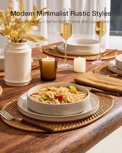Famiware Star 8-Piece Plates and Bowls, Stoneware Dinnerware Dish Set for 4