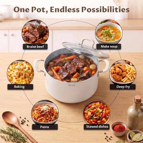 BEZIA 8QT Non Stick Stock Pot with Lid, Ceramic Induction Cooking Pot