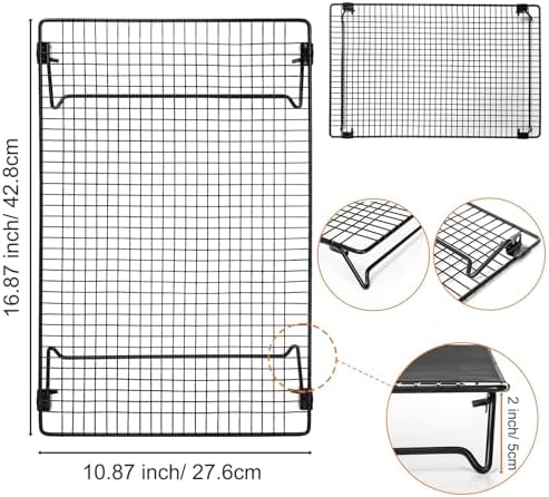 Kingrol 2-Piece Cooling Rack with Collapsible Folding Legs - for Cooking, Roasting, Drying, Grilling (Black)