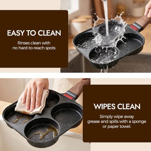4 Cup Egg Pan with Lid, Egg Frying Pan Nonstick for English Muffins