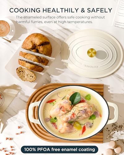 Enameled Cast Iron Dutch Oven - 9.3QT Dutch Oven Pot with Lid & Cotton Potholders - Heavy-Duty Non Stick Casserole Pot for Braising, Stews, Roasting, Baking, Suitable for All Stovetops, Cream White
