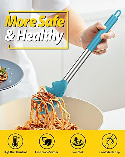 BUNDLEPRO Silicone Soup Ladle and Pasta Spoon Set, 2 Pack, Blue