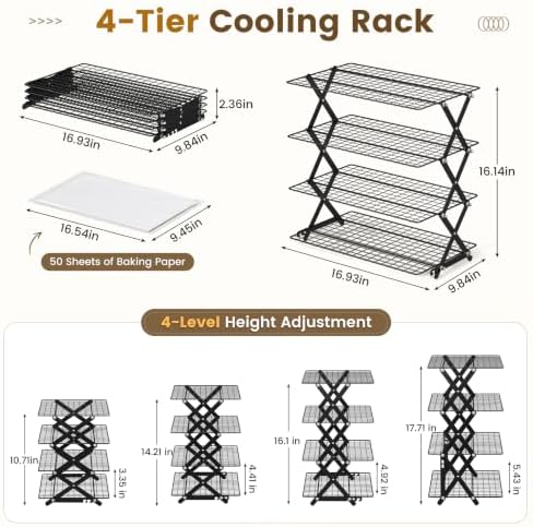 4 Tier Collapsible Cooling Rack for Baking Cookies Bread Barbecue