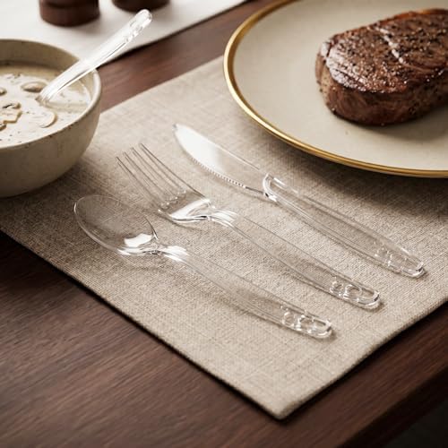 SACATR 200 Count Clear Plastic Silverware Heavy Duty -Forks, Spoons,Knives