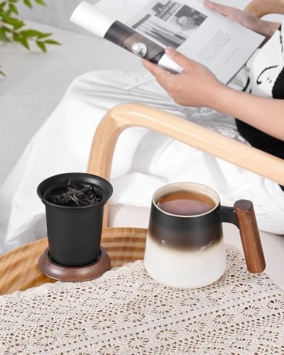 ZENS Tea Infuser Mug with Lid for Loose Tea Steeper, 14.5oz White