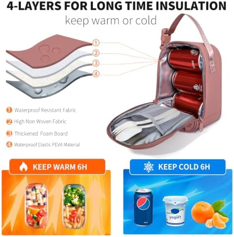 NOL Small Insulated Snack Bag Mini Freezable Cooler Pouch 3L fit 3 Cans | Wide-Mouth 6hours Cool & Warm Lightweight Leakproof Nylon Box for Work Travel, Dark pink