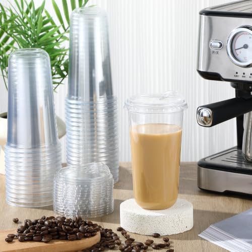 Baderke 500 Pcs Round Bottom Plastic Cups with Lids Clear Togo,20 Oz