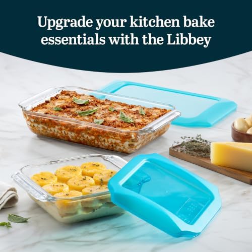 Libbey Baker’s Premium 5 Piece Glass Baking Dish Set, Stackable Casserole Dish with Lid Set, Baking Glassware for Casseroles, Lasagna, Brownies