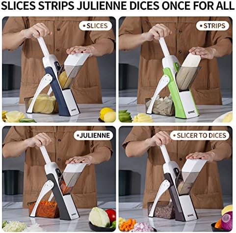 QYKIC Safe Mandoline Slicer 5 in 1 Vegetable Chopper Food Potato Cutter, Strips Julienne Dicer Adjustable Thickness 0.1-8 mm Kitchen Chopping Artifact Fast Meal Prep