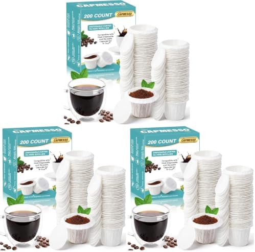 CAPMESSO Disposable Coffee Filters with Lid Kerig Paper Filter for Reusable Single Serve Pods Compatible with Keurg 2.0 & 1.0 Coffee Maker (White, 200) (Pack of 3)