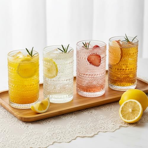 Moretoes Large 15oz Hobnail Drinking Glass Set of 12