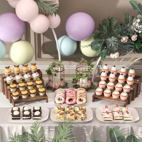 4 Set Wooden Tiered Risers Display Stands for Vendor Events,Stackable Wood Cupcake Display Stand,Farmhouse Decor Wood Dessert Table Display Set,Vendor Booth Display Items,Food Display Risers for Party