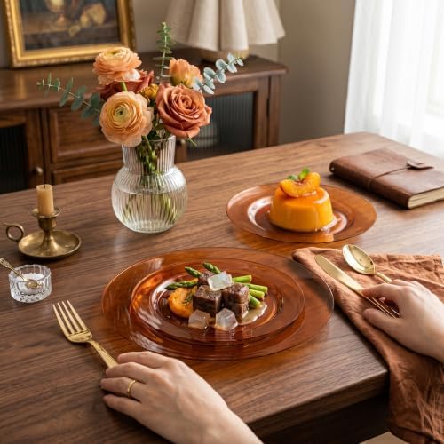 I00000 102 Pcs Amber Plastic Plates, Clear Brown Plastic Plates Disposable