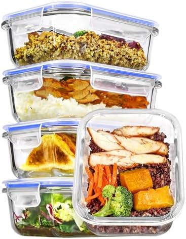 Vtopmart 5Pack 22oz Glass Storage Containers with Lids, Blue