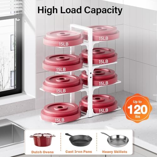 MUDEELA 8-Tier Heavy Duty Pots and Pans Organizer for Cabinet, 20.8"H White