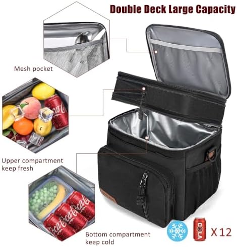 MIYCOO Lunch Bag for Men & Women, Expandable Double Deck Lunch Box, 15L
