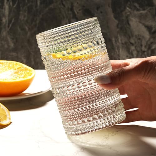 Moretoes 12 Oz Hobnail Drinking Glasses Set of 12