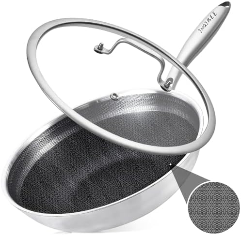Inqibee 12.5 Inch Hybrid Stainless Steel Wok Pan with Lid, Ceramic Coating