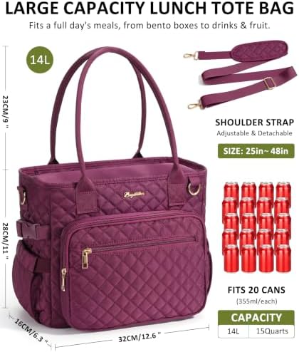 Bagstellar Lunch Box for Women Insulated Lunch Bag Quilted Soft Cooler Tote