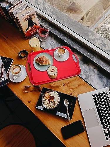 KAQAHIDO Large Melamine Serving Trays for Eating, Set of 2, Red