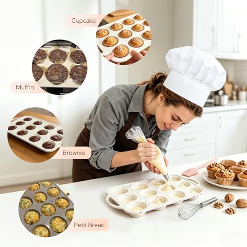 2 Pack Silicone Muffin Pans, 12 Cup Cupcake Pan with Metal Reinforced Frame