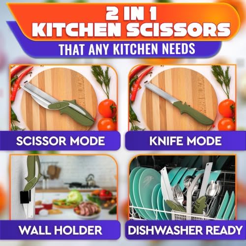 2 in 1 Kitchen Scissors for Food with Cutting Board, Safety Lock