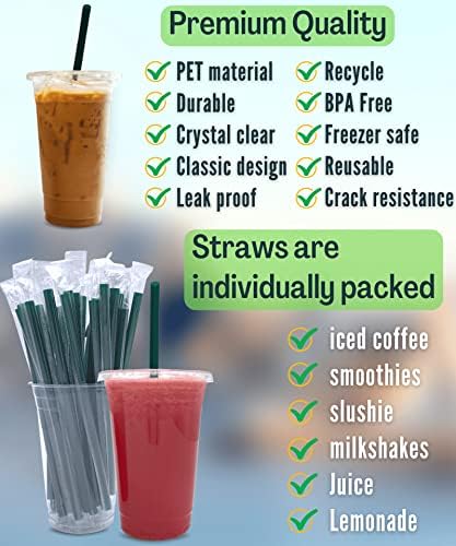 Cappatua 20 oz Clear Plastic Cups with Lids and STRAWS, Disposable Drinking Cups for Cold Drinks, Iced Coffee, Milkshakes, Smoothies, 25 Sets