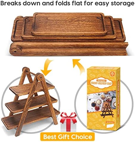 Manspdier Extra Large Wood 3 Tier Serving Tray Three Tiered Cupcake Stand
