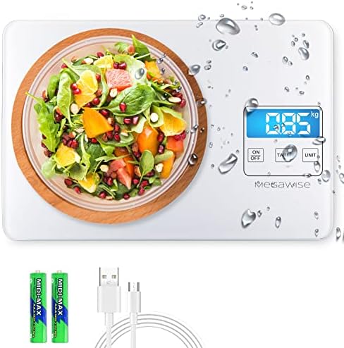 MEGAWISE Digital Kitchen Scale, 33 lb, Rechargeable, 1 g/0.04 oz, White