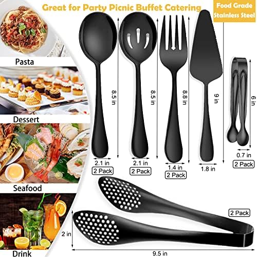 11 PCS Serving Utensils, Large Stainless Steel Spoons Forks Tongs, Pie Server, Great for Hostess Buffet Catering Banquet Party, Black