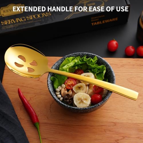 4 Piece Serving Spoons Set,9.2-Inch Includes 2 Large, 2 Slotted,Gold