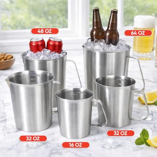 Newness Stainless Steel Measuring Cup, Metal Measuring Cup with Handle (Upgraded, 3 Marking Including Cup/ML/Ounce Scale), 16 Ounces (0.5 Liter, 2 Cup)