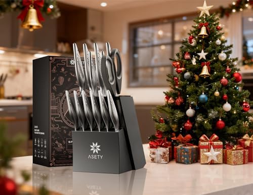 ASETY Knife Block Set, 15 PCS Knives Set for Kitchen, Stainless Steel
