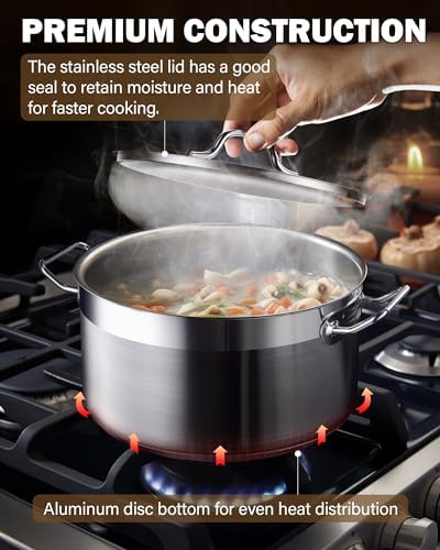Cooks Standard Professional 6 Quart Stock Pot with Lid, Stainless Steel Dutch Oven Pot