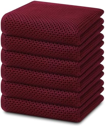 Homaxy 100% Cotton Waffle Weave Kitchen Dish Towels 6-Pack, Burgundy