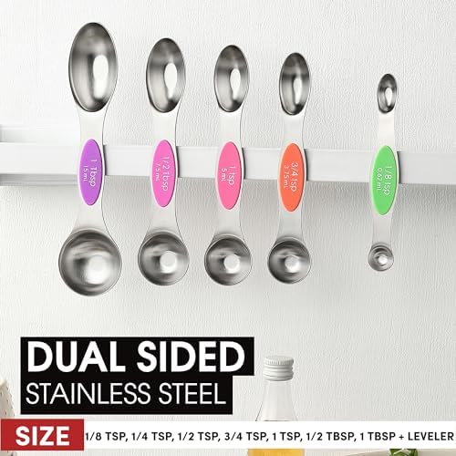 Spring Chef Stainless Steel Magnetic Measuring Spoons Set of 8, Neon