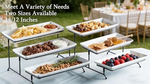 Gomakren 3 Tier Serving Trays Stand, 12 Inch White Rectangular Platters