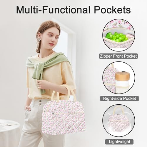 KUBYA Lunch Bag Lunch Box for Women Adult Men Insulated Quilted Reusable Large Lunch Tote Bag Leakproof Simple Cooler Bag for Work Office Picnic Beach or Travel