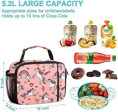 esouler Lunch Box Kids Insulated Lunch Bag for Boys & Girls Durable Children Lunchbox for School with Water Bottle Holder-Pink Unicorn