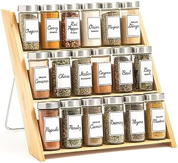 Orii 18 Jar Bamboo Compact Spice Rack with Spices Included & 5-Year Free Spice Refill Program for Countertop or Kitchen Drawer with Glass Jars