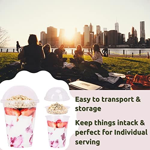 Aatriet 16 oz Clear Plastic Parfait Cups with Insert 4oz & Dome Lids No Hole - (50 Sets) Yogurt Fruit Parfait Cups for Dips and Veggies, Take Away Breakfast and Snacks. No Leaking