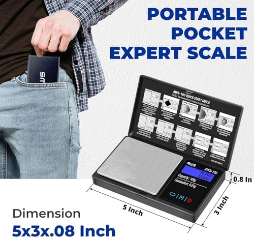 Series Digital Pocket Weight Scale, Stainless-Steel Backlit LCD 100g x 0.01g, (Black), AWS-100-Black - AMERICAN WEIGH SCALES
