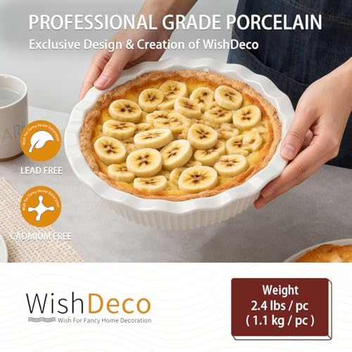 WishDeco Ceramic Pie Pan for Baking 9 Inch, Deep Round Pie Dish 50 oz
