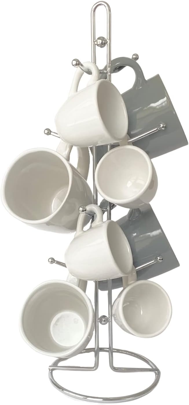 Evelots Coffee Cup Holder for Kitchen Countertop - Tree Hooks Hold 8 Large Mugs - Tea Cup Storage Rack - Sturdy Rust Free Steel - Chrome Finish - Coffee Counter Bar Display, Stand - Come in One Piece