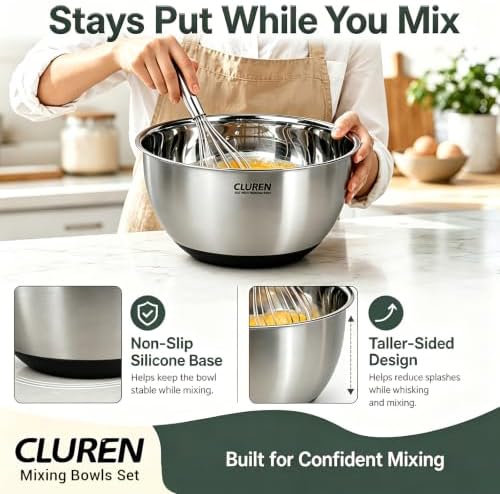304 Stainless Steel Mixing Bowls Set, 3-Piece (1.5, 3 & 5 QT)