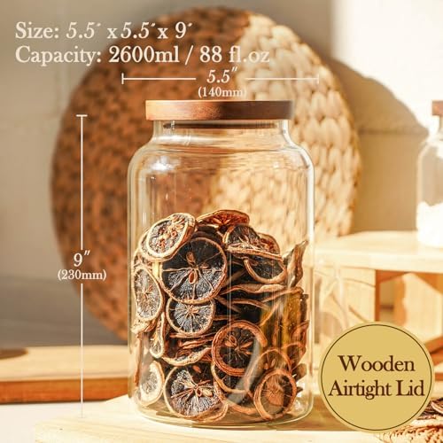Labina Glass Jar with Wood Lid, Airtight Kitchen Storage Canister